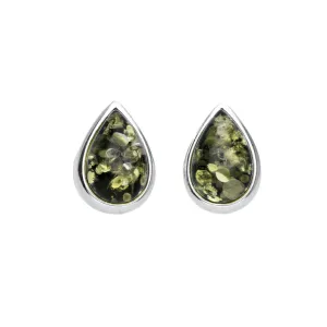MILENA Earrings Green Amber Teardrop-Shaped Studs Medium