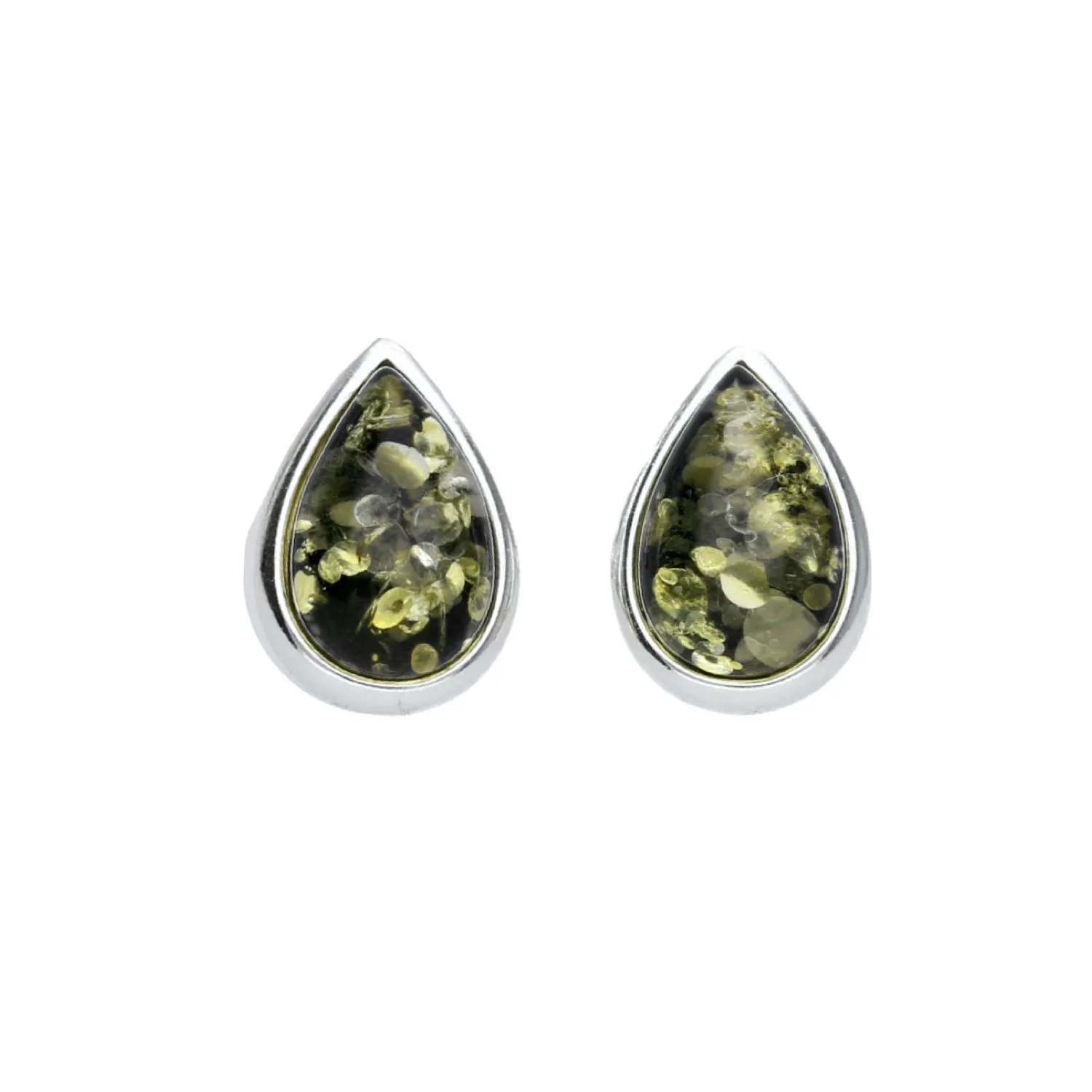 MILENA Earrings Green Amber Teardrop-Shaped Studs Medium