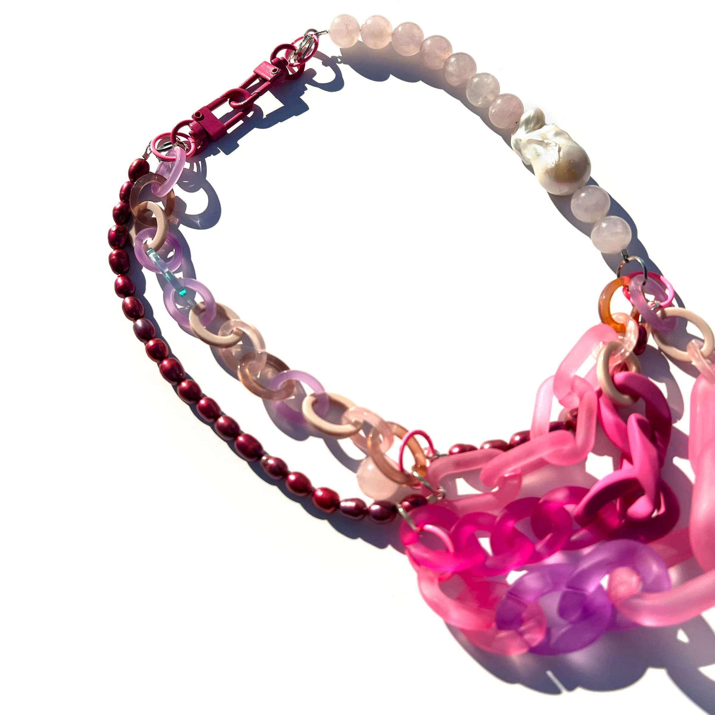 MPR x THE IMAGINARIUM: Hot Pink Rose Quartz   Baroque Pearl Melange Necklace