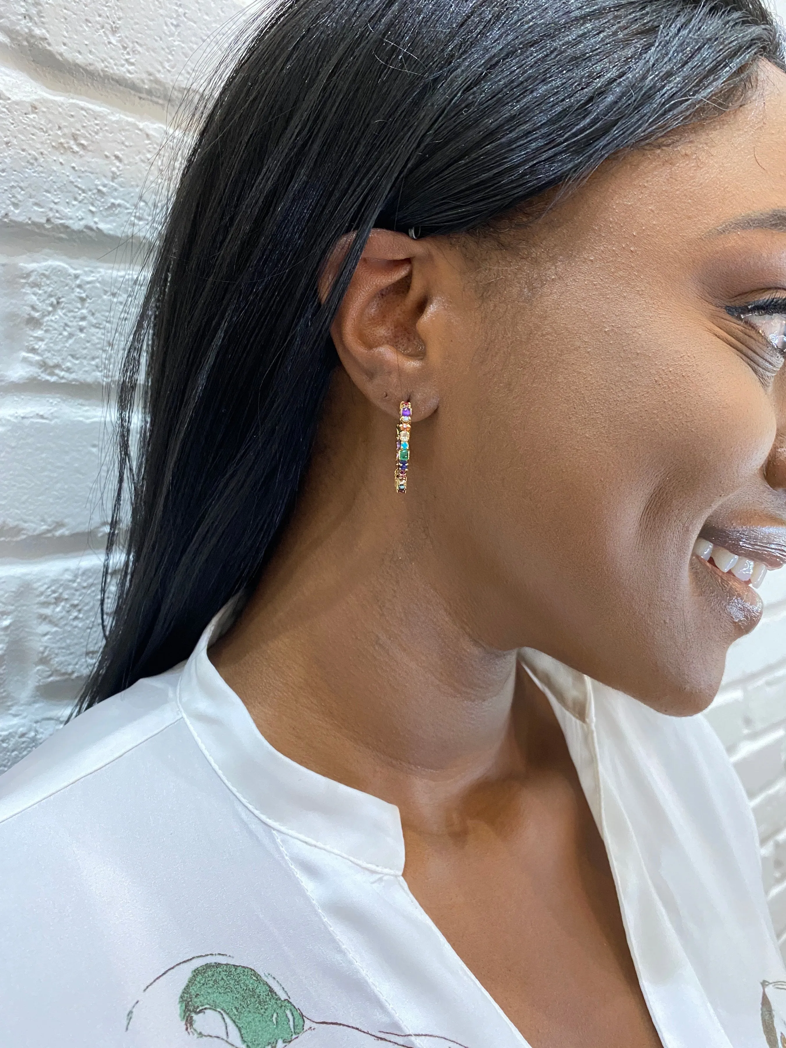 Multi-Stone Inside Out Baby Yellow Gold Hoop Earrings