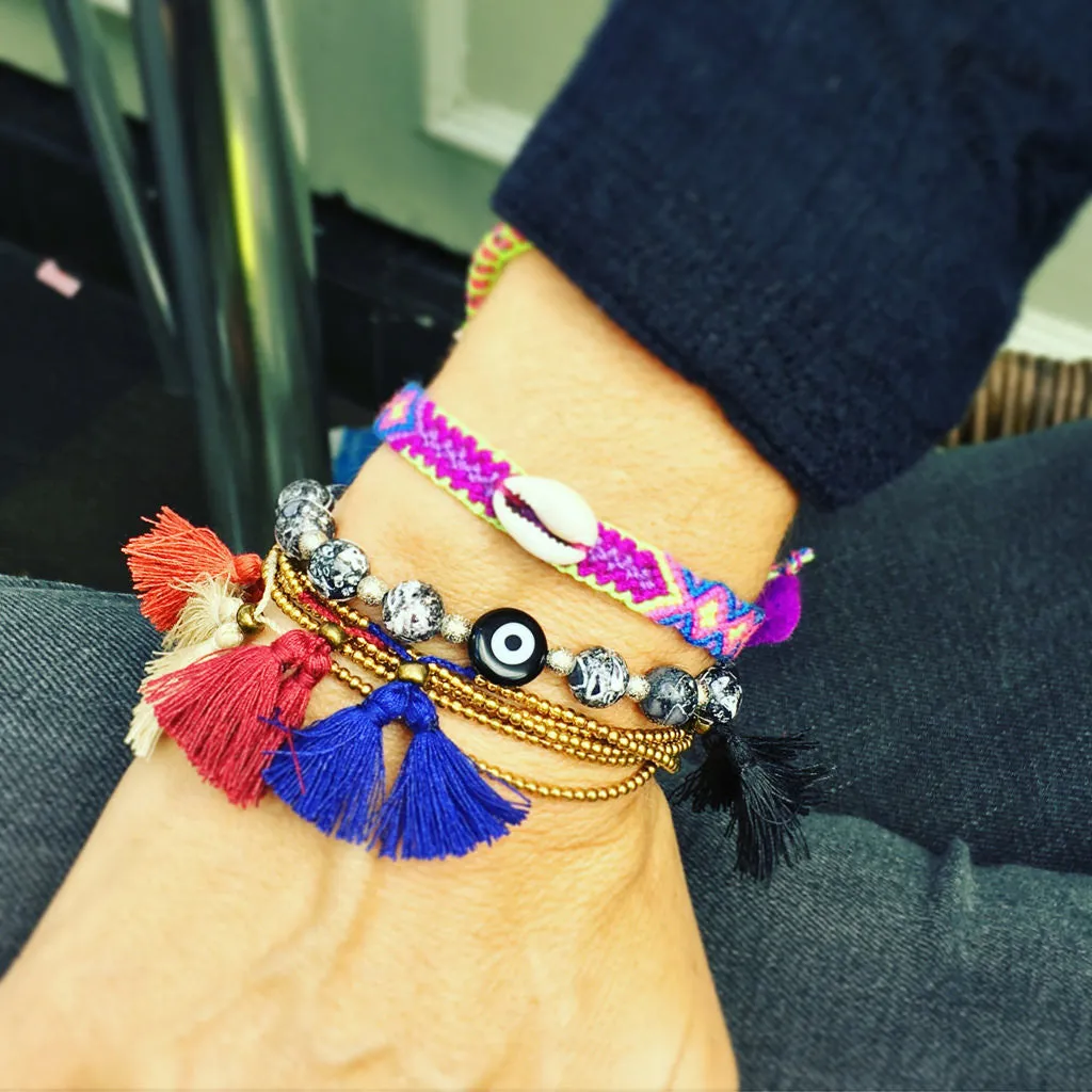 Multicolour Double Tassel Bead Drawstring Bracelet