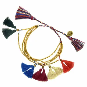 Multicolour Double Tassel Bead Drawstring Bracelet