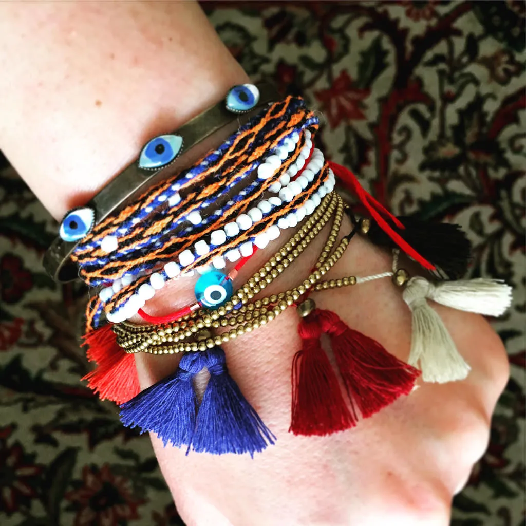 Multicolour Double Tassel Bead Drawstring Bracelet