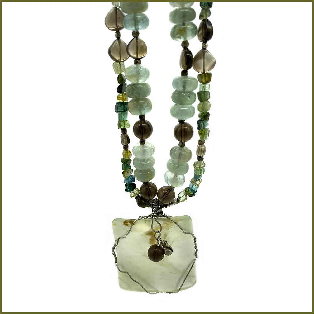 Nephrite and Smoky Quartz Necklace with Pendant