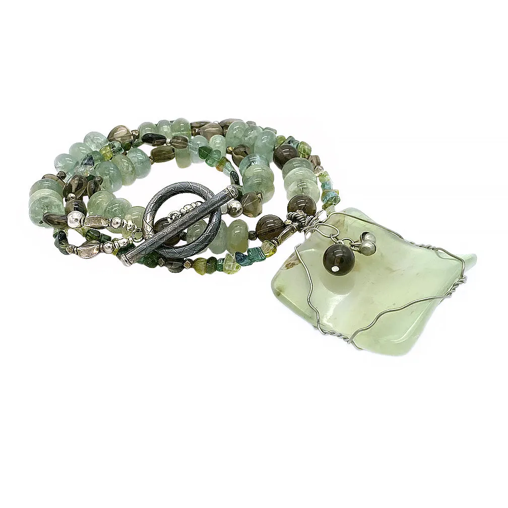 Nephrite and Smoky Quartz Necklace with Pendant