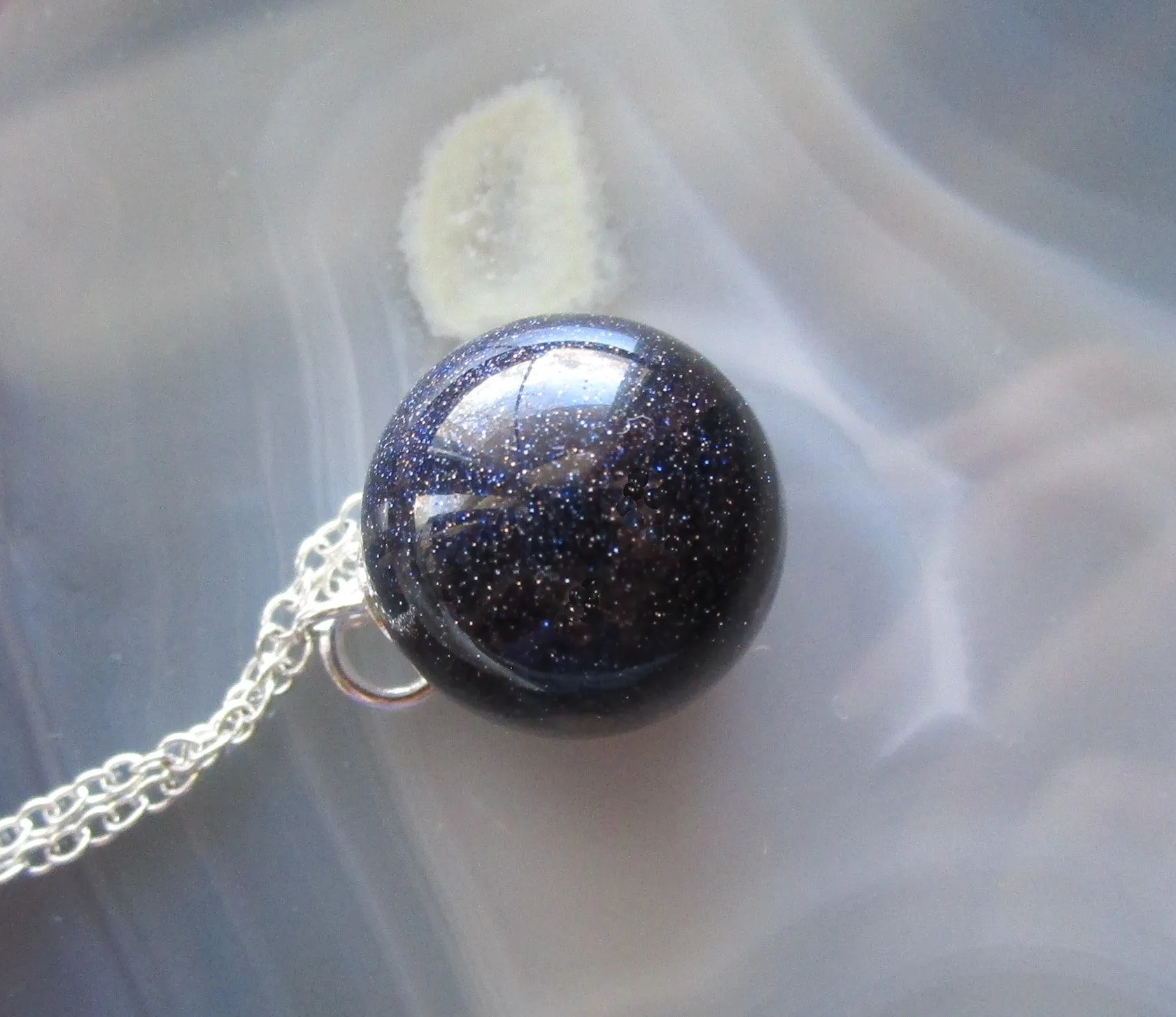 Night Stars Blue Galaxy Crystal Ball Pendant Necklace