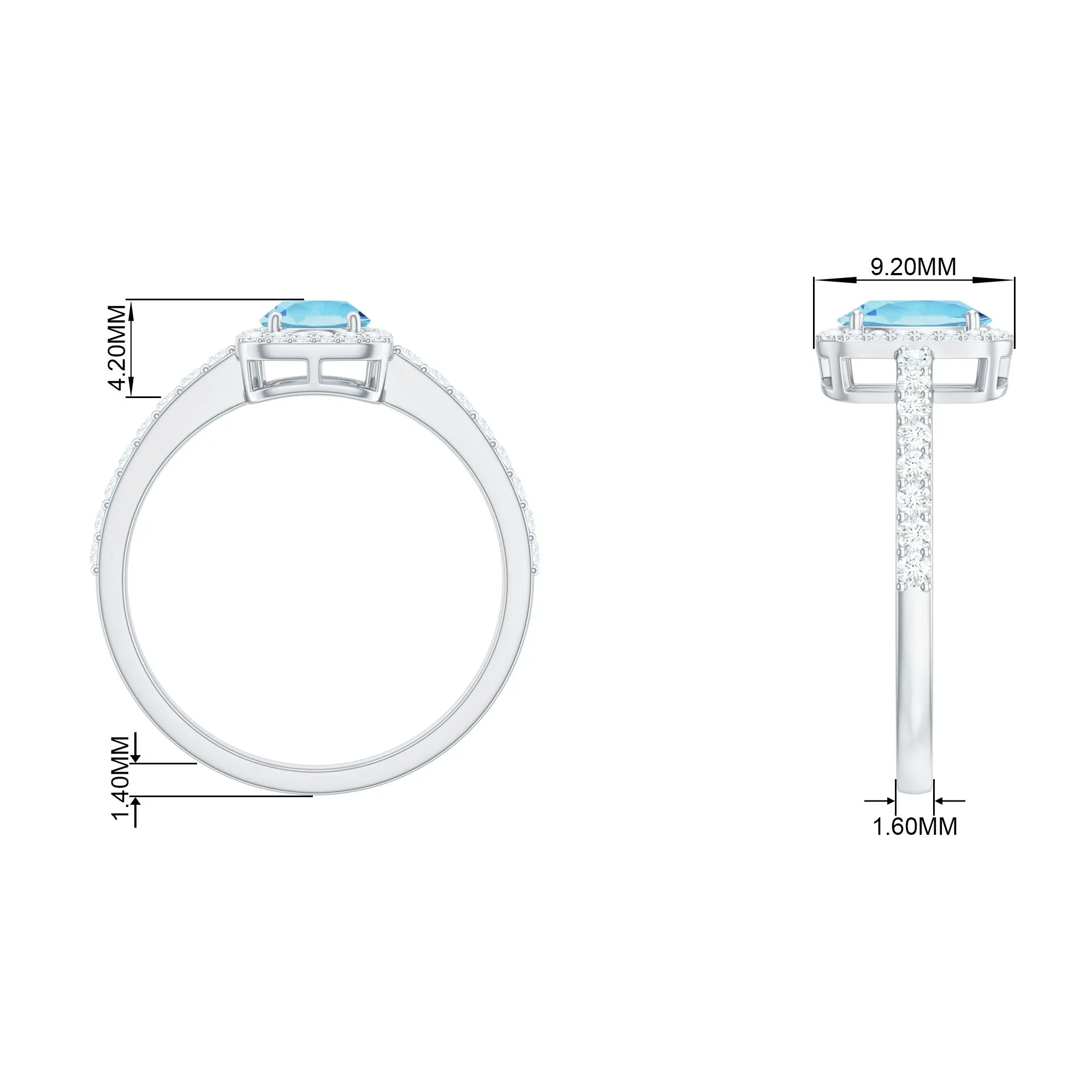Oval Cut Aquamarine Engagement Ring with Diamond Halo