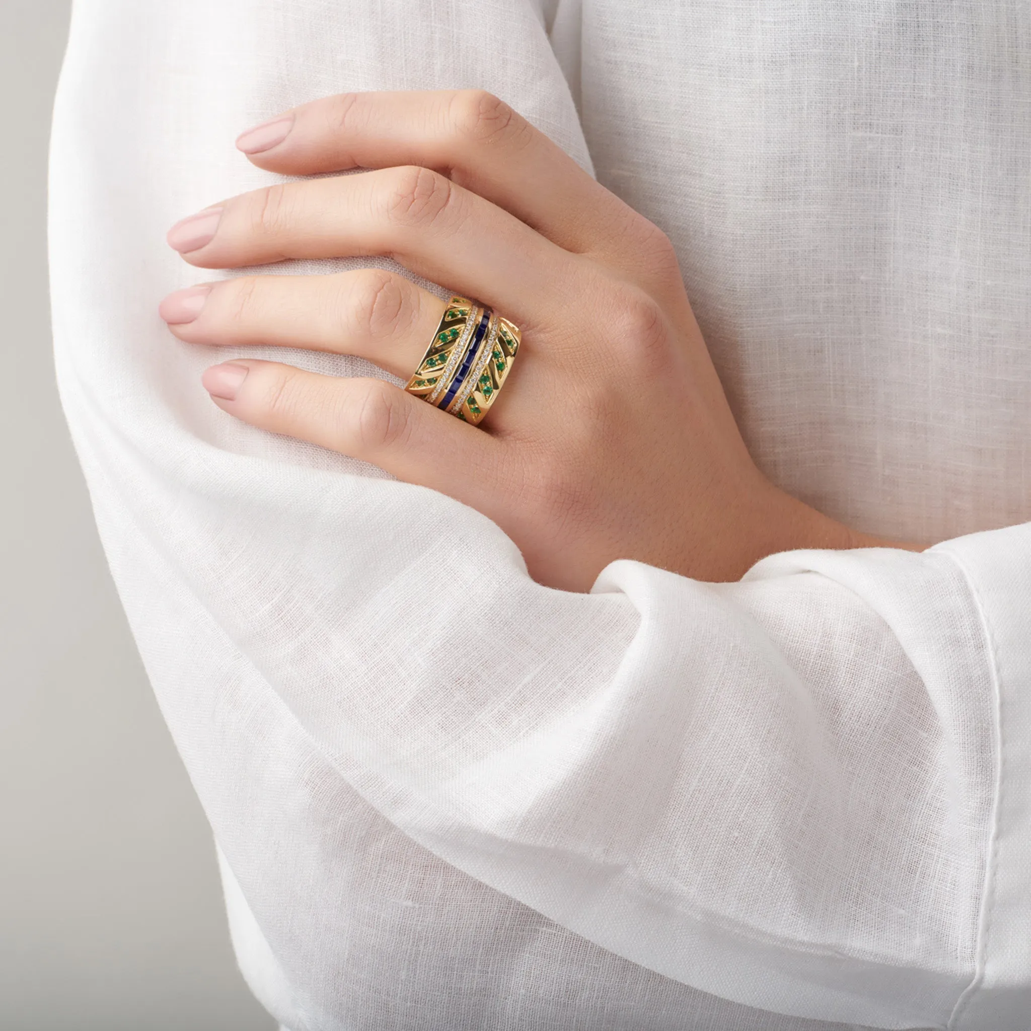 Palazzasso Ring 18ct Yellow Gold - Sapphire, Emerald & Diamond