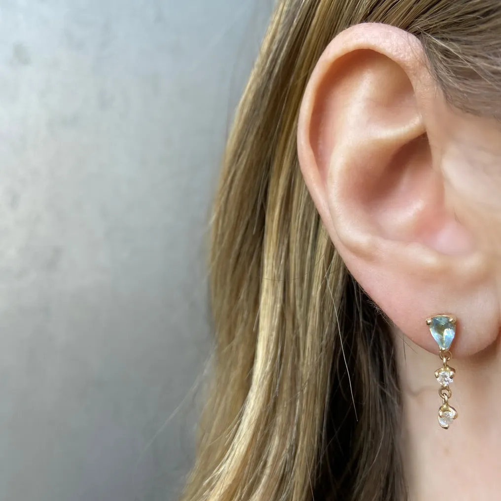 Pear Drop Earring, Aquamarine and Diamond
