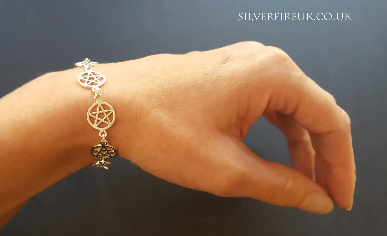 Pentagram Link Bracelet - Adjustable Length Pentacle Bracelet - 925 Silver