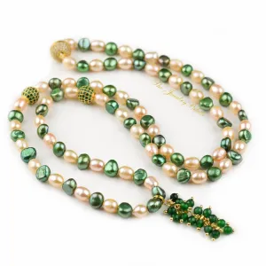 Pink and green pearl tasbeeh (rosary) with green chain tassel