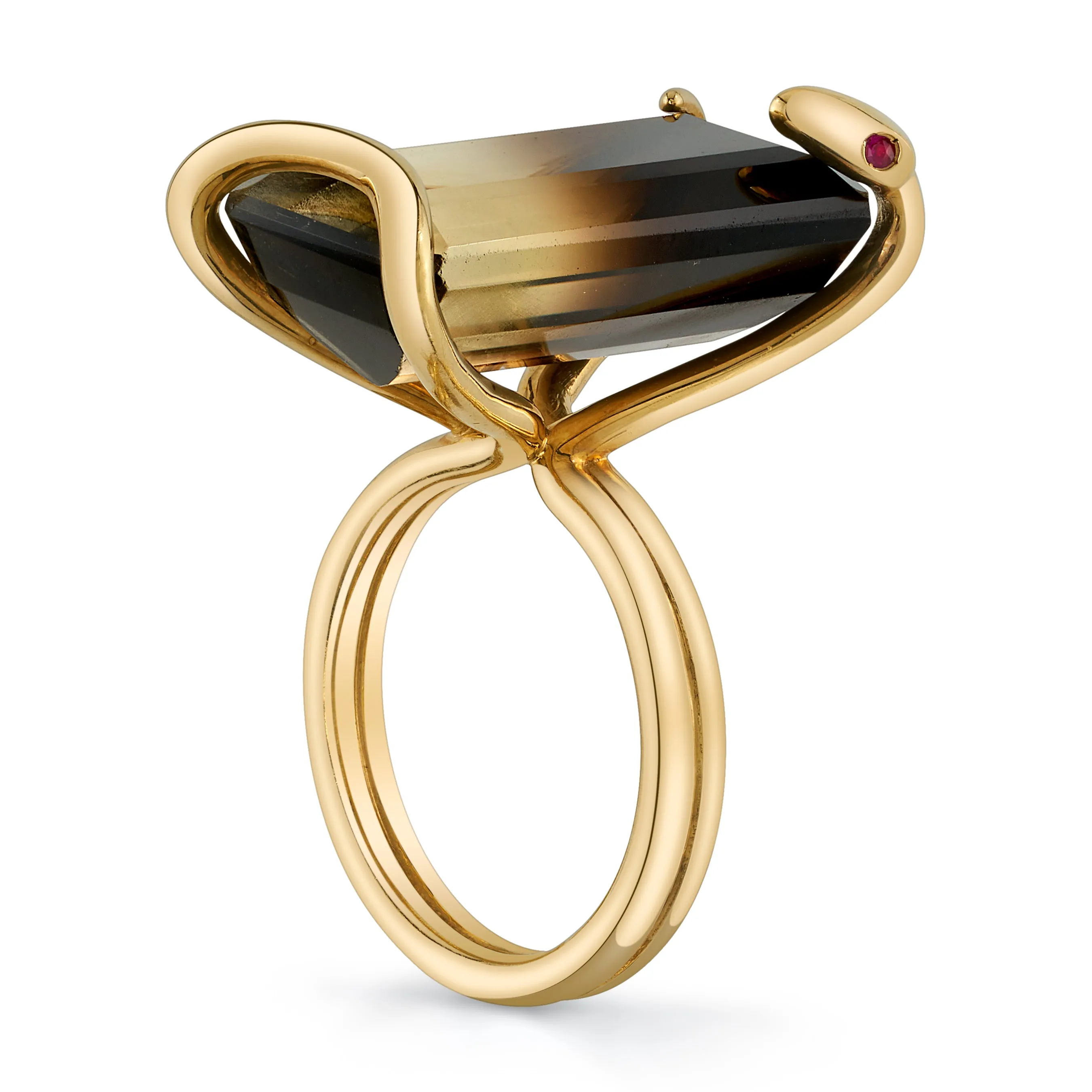 Quartz Snake on The Rocks Ring with Ruby Eyes