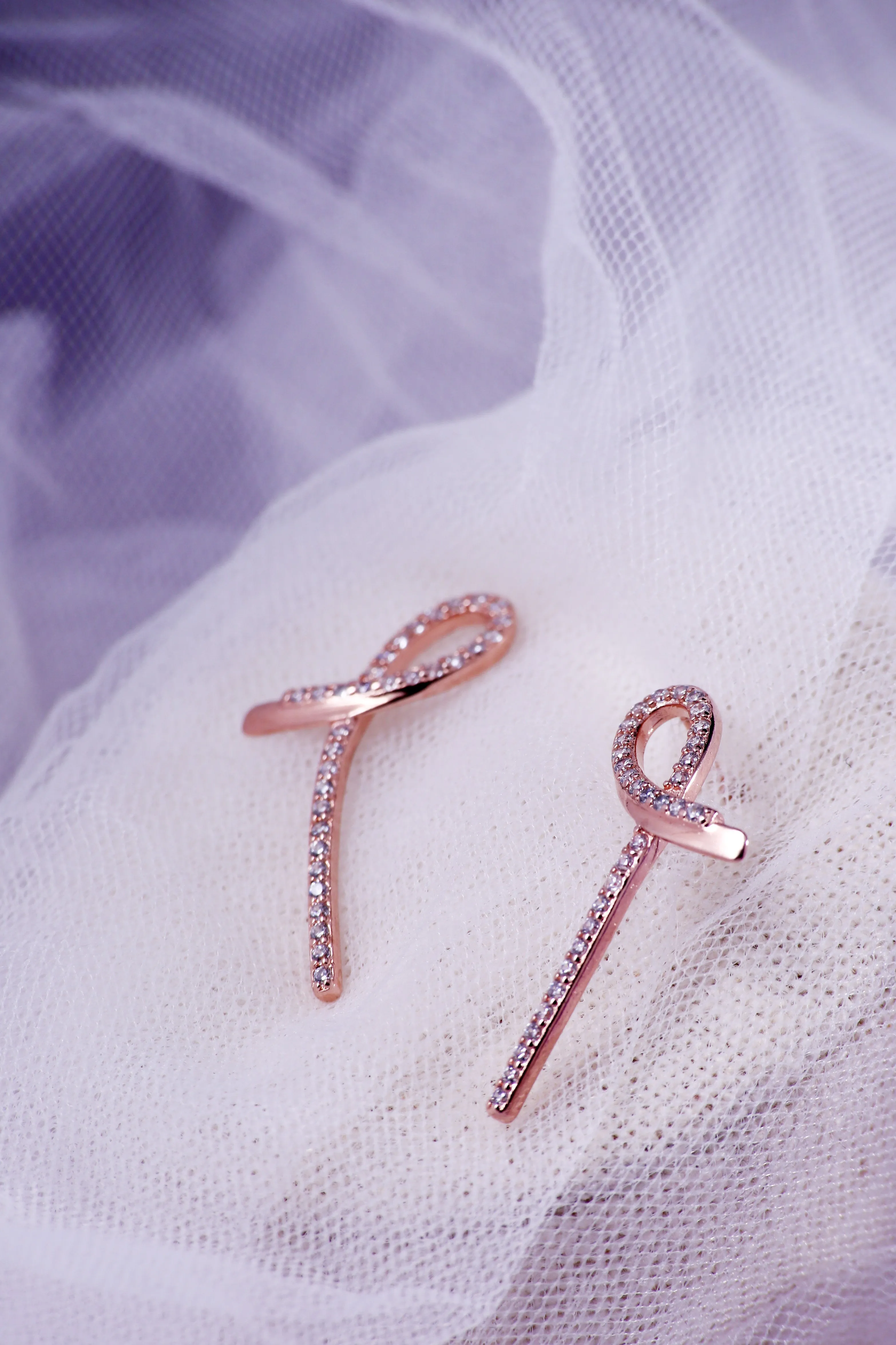 Rose Gold Plated with Zircon Ribbon Earrings