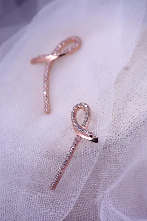 Rose Gold Plated with Zircon Ribbon Earrings