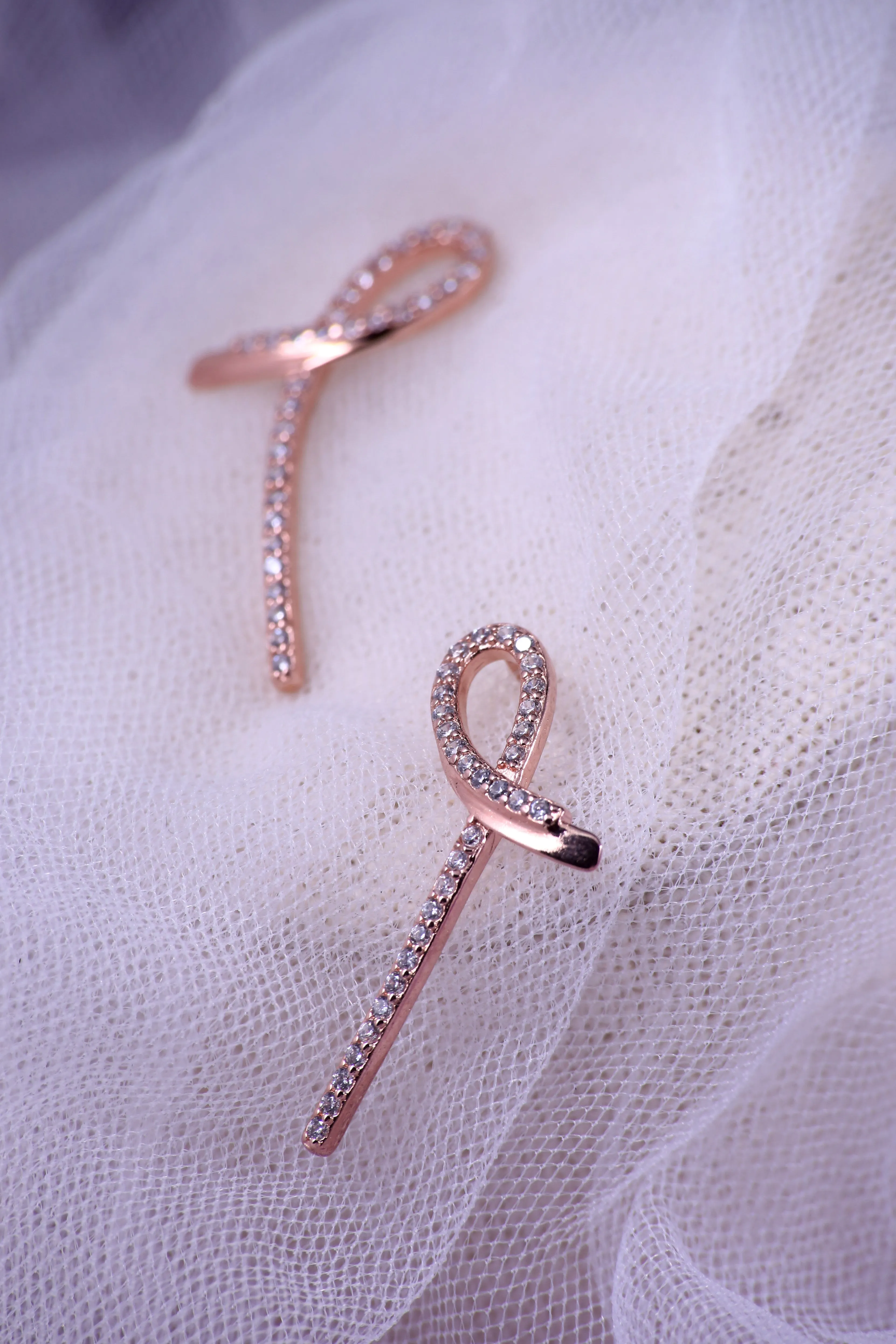 Rose Gold Plated with Zircon Ribbon Earrings