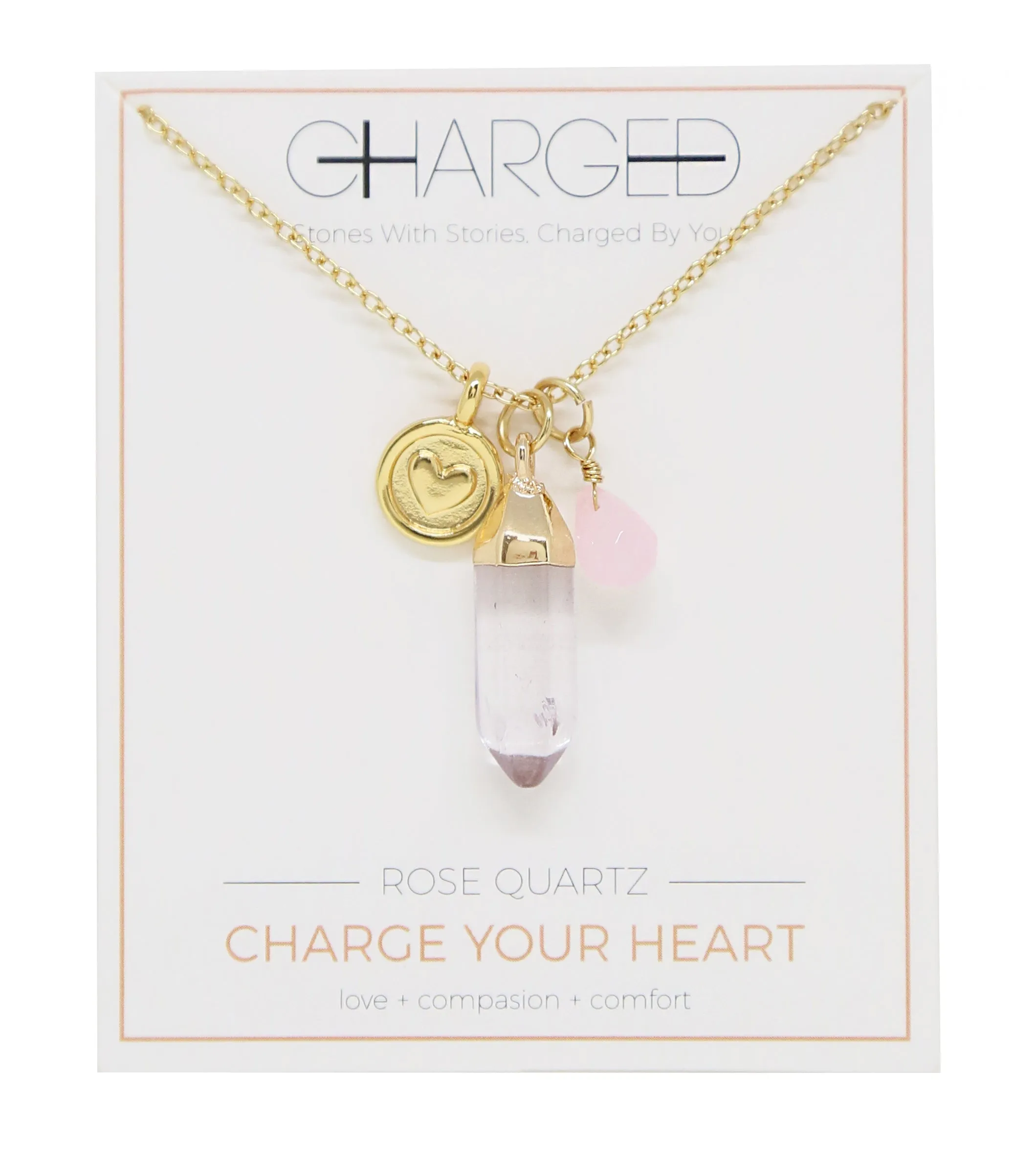 Rose Quartz & Gold Charm Necklace