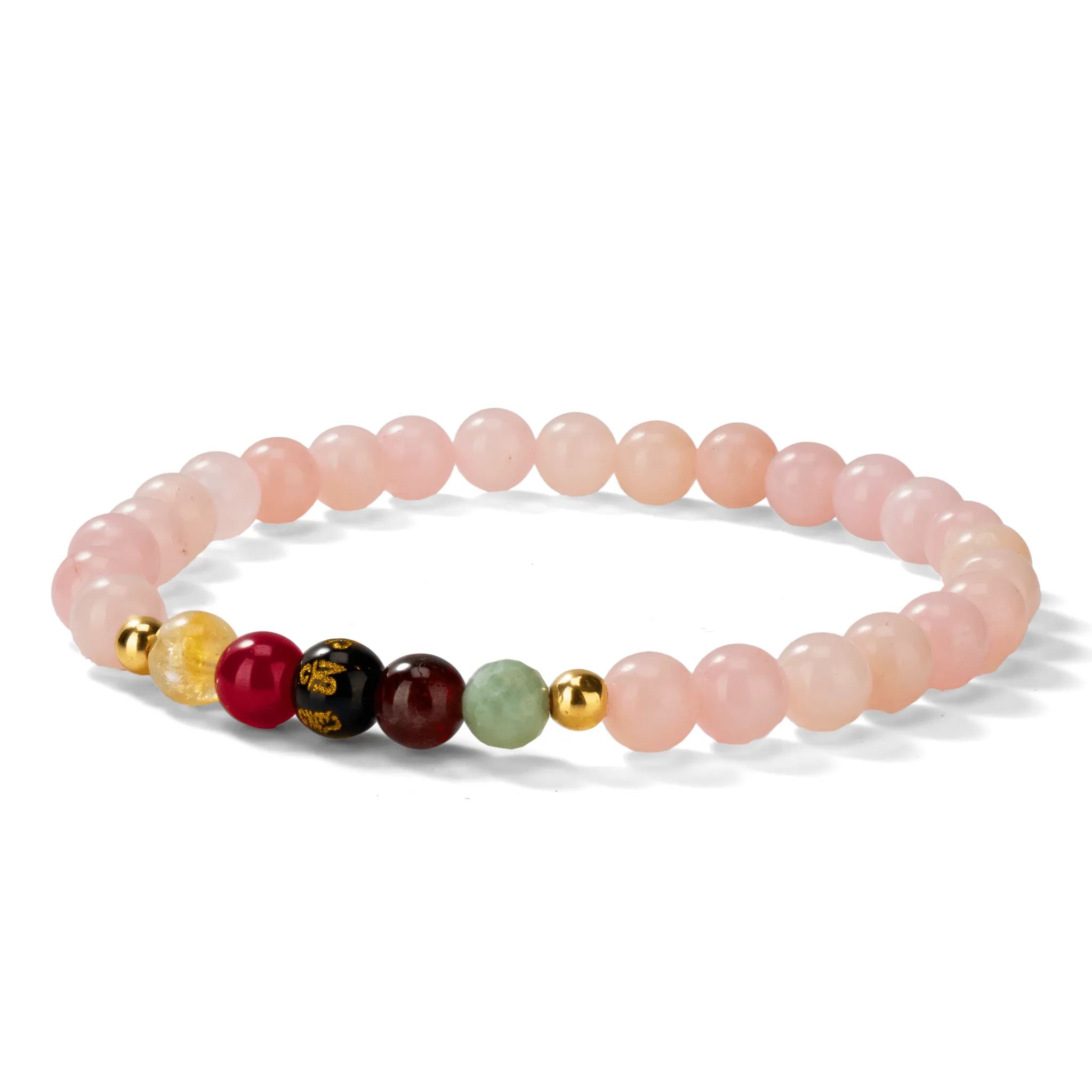 Rose Quartz Mega Love Lucky 7 Gemstone Bracelet With REAL Gold