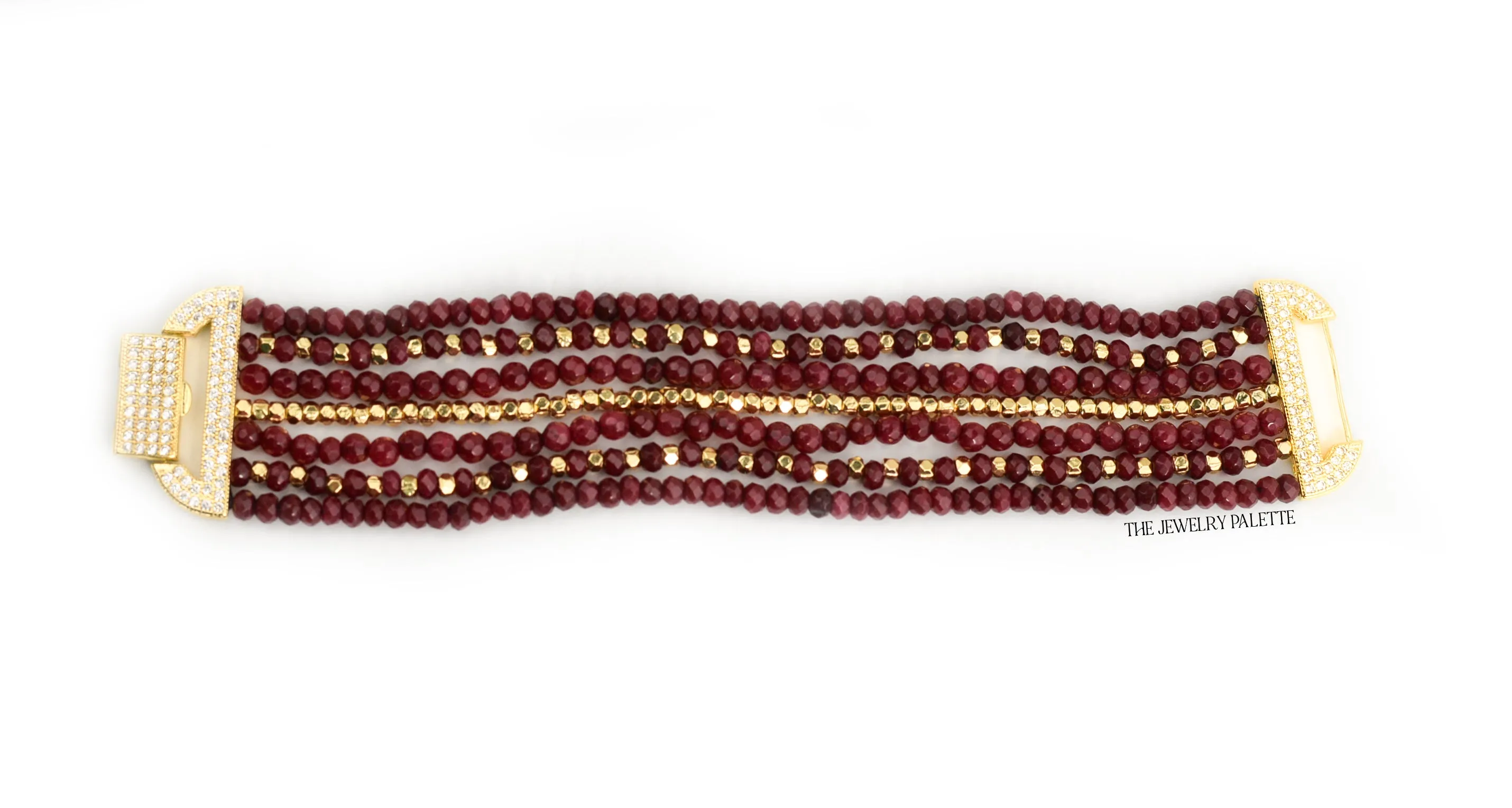 Roxanne luxe maroon gemstones and gold multitier bracelet
