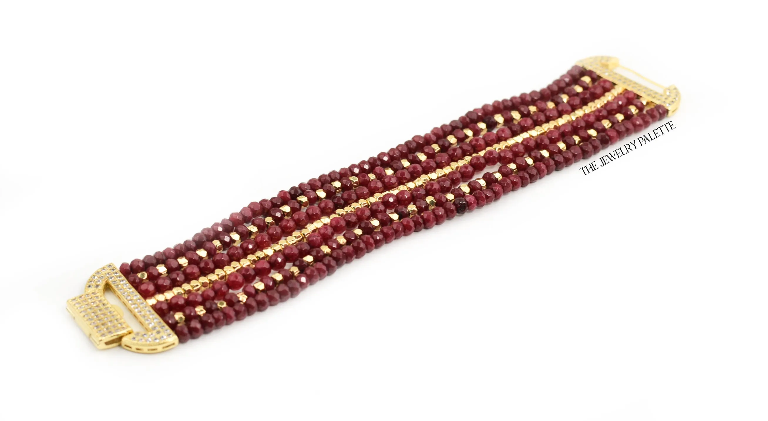 Roxanne luxe maroon gemstones and gold multitier bracelet