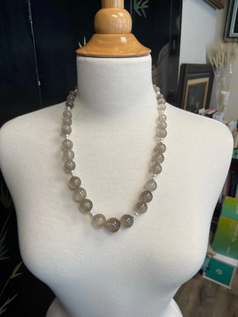 Rutilated Quartz Beaded Necklace with Pearls and White Gold, 24 Inches