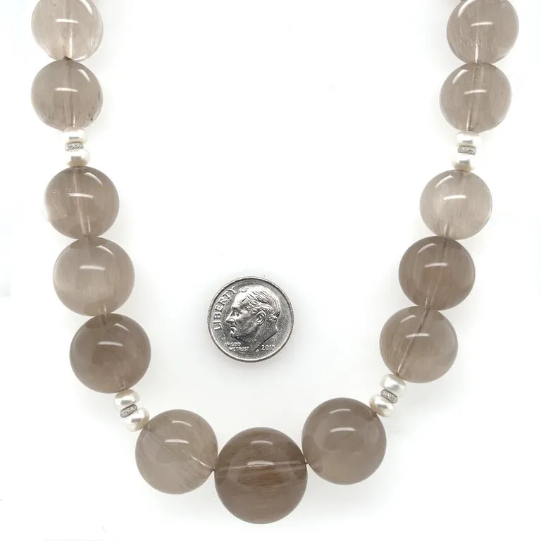Rutilated Quartz Beaded Necklace with Pearls and White Gold, 24 Inches