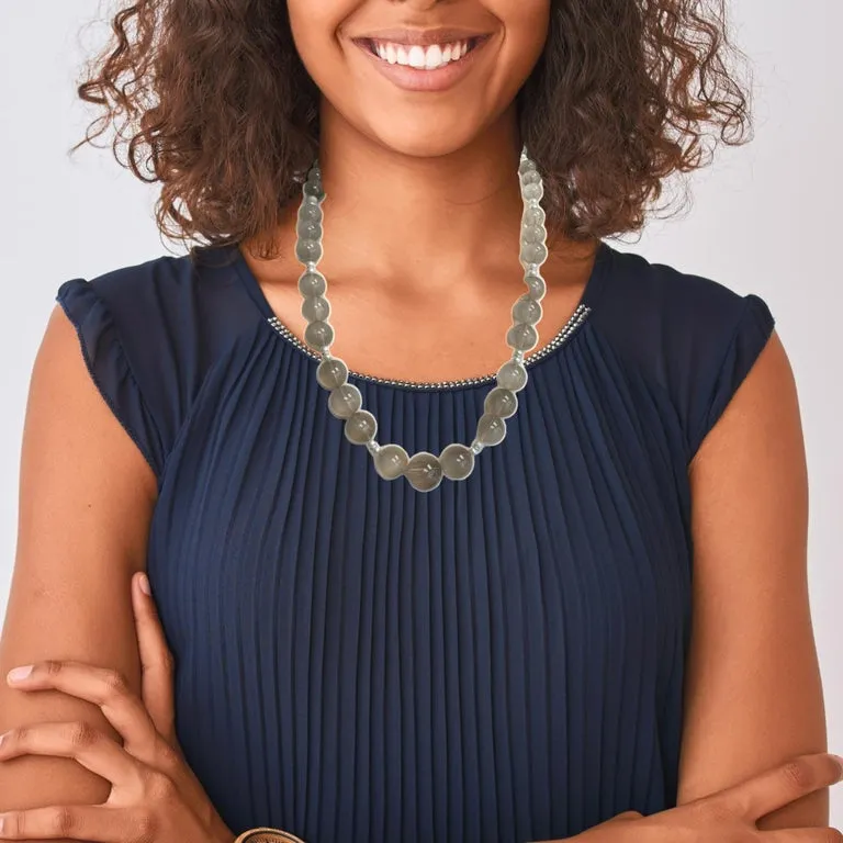 Rutilated Quartz Beaded Necklace with Pearls and White Gold, 24 Inches