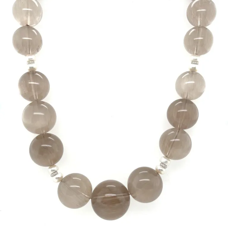 Rutilated Quartz Beaded Necklace with Pearls and White Gold, 24 Inches