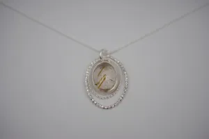 Rutilated Quartz Bezel Setting with Sparkle Halo Necklace
