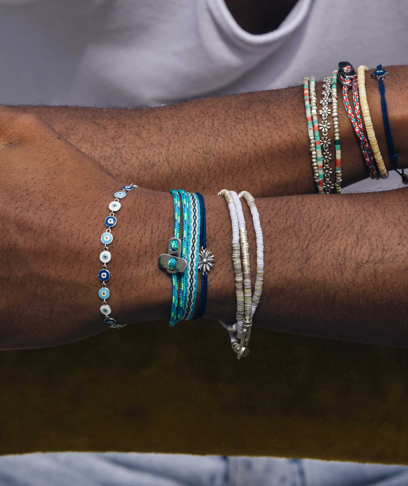 Sailing Cord Bracelet With Silver Clasp (Light Blue)