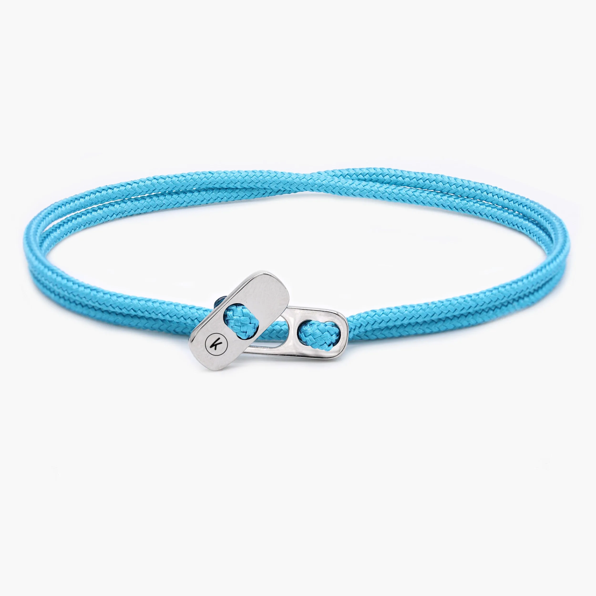 Sailing Cord Bracelet With Silver Clasp (Light Blue)