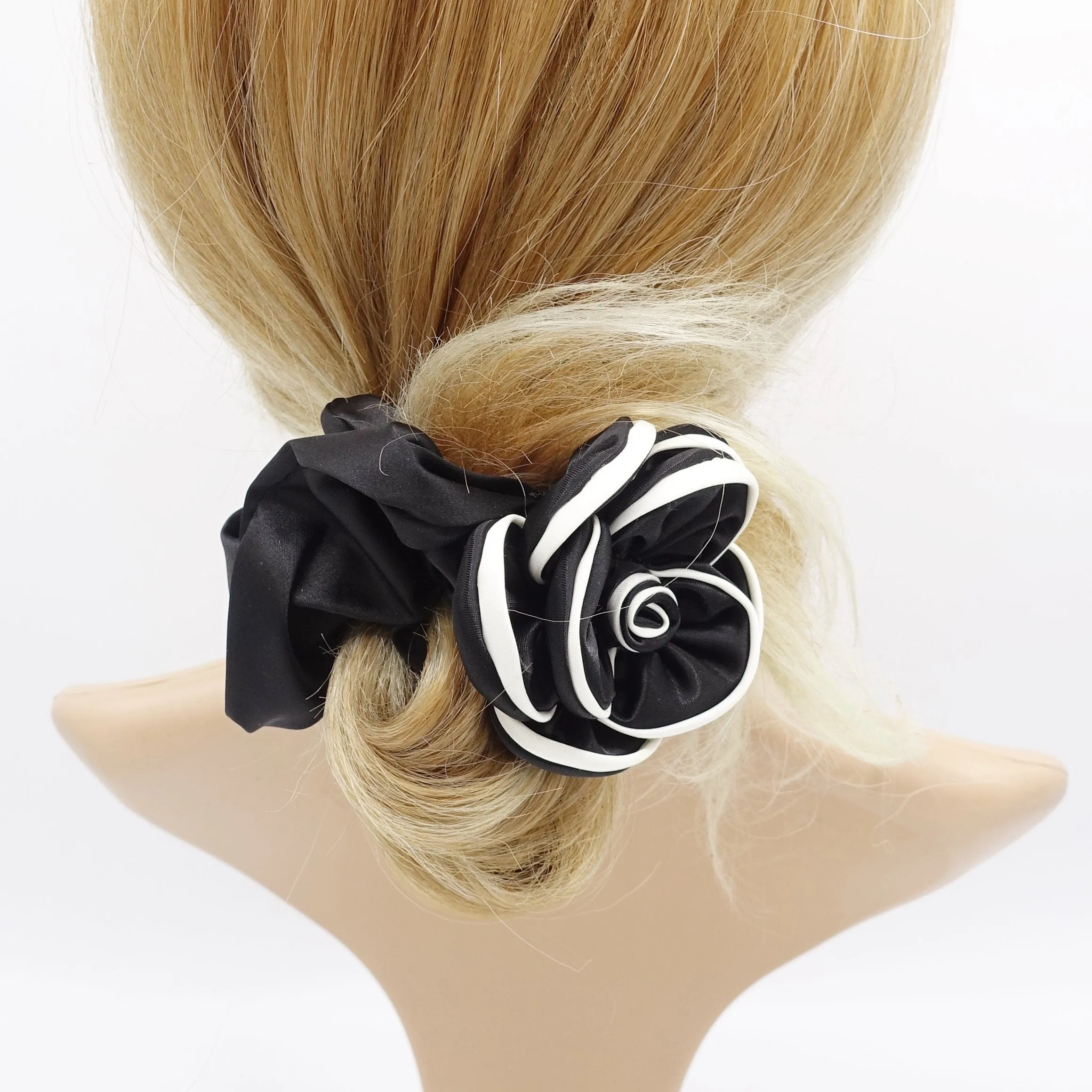 satin camelia hair bow, camellia scrunchies, handmade hair accessories for women