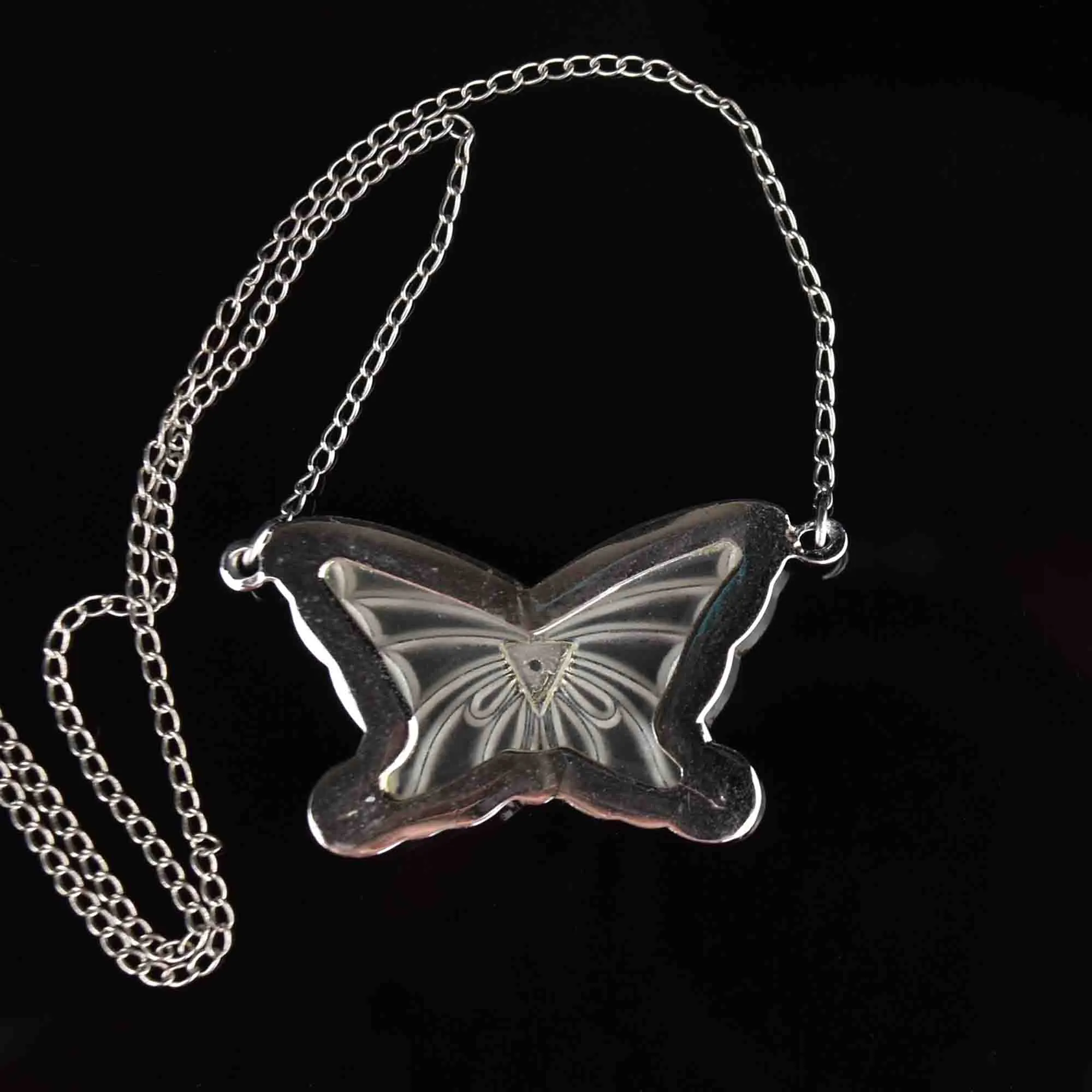 Silver Rock Crystal Diamond Butterfly Pendant Necklace