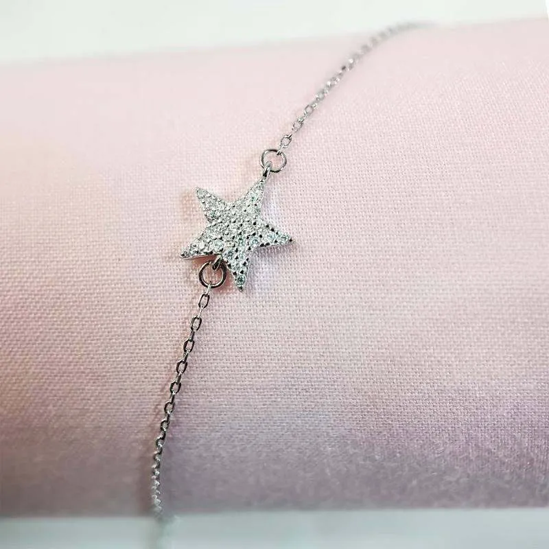 Silver Zircon Studded Star Bracelet