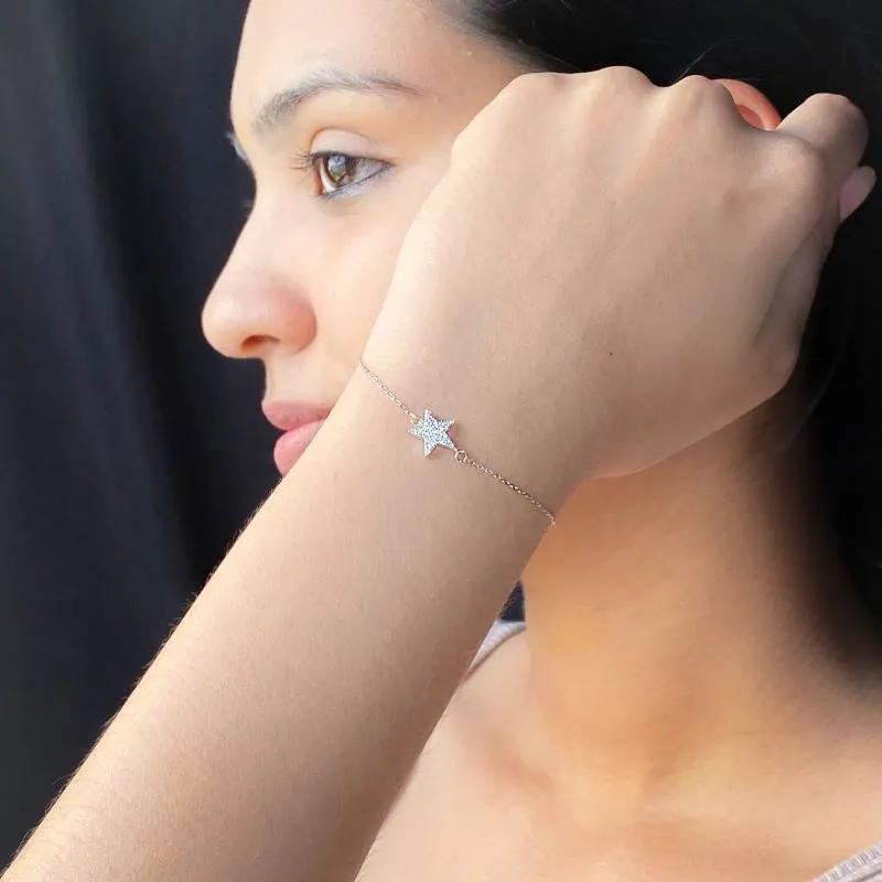 Silver Zircon Studded Star Bracelet