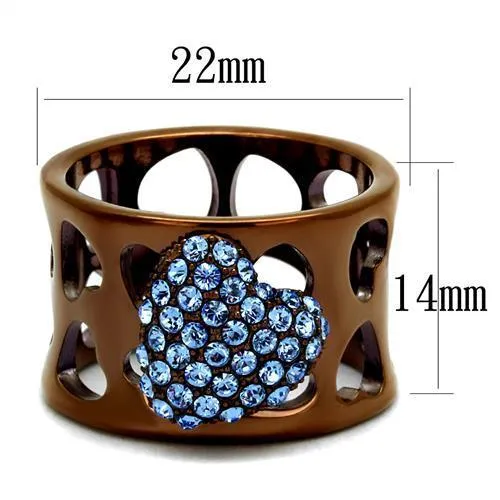Stainless Steel Ring Top GRD Crystal Aquamarine TK2676 for Women Style Coffee