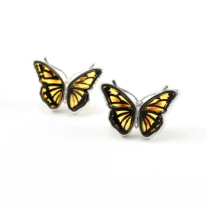 Sterling Silver Amber Intaglio Butterfly Post Earrings