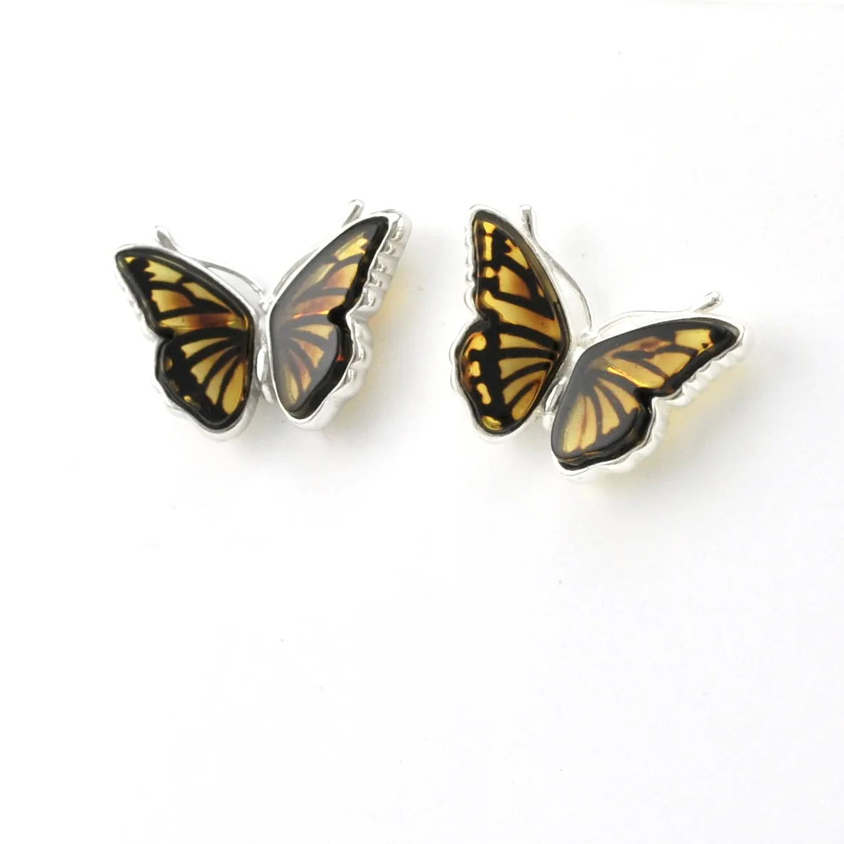 Sterling Silver Amber Intaglio Butterfly Post Earrings