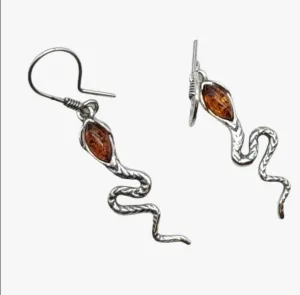 Sterling Silver & Baltic Amber Snake Earrings