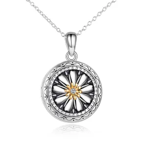 Sterling Silver Daisy Open Locket Photo Necklace
