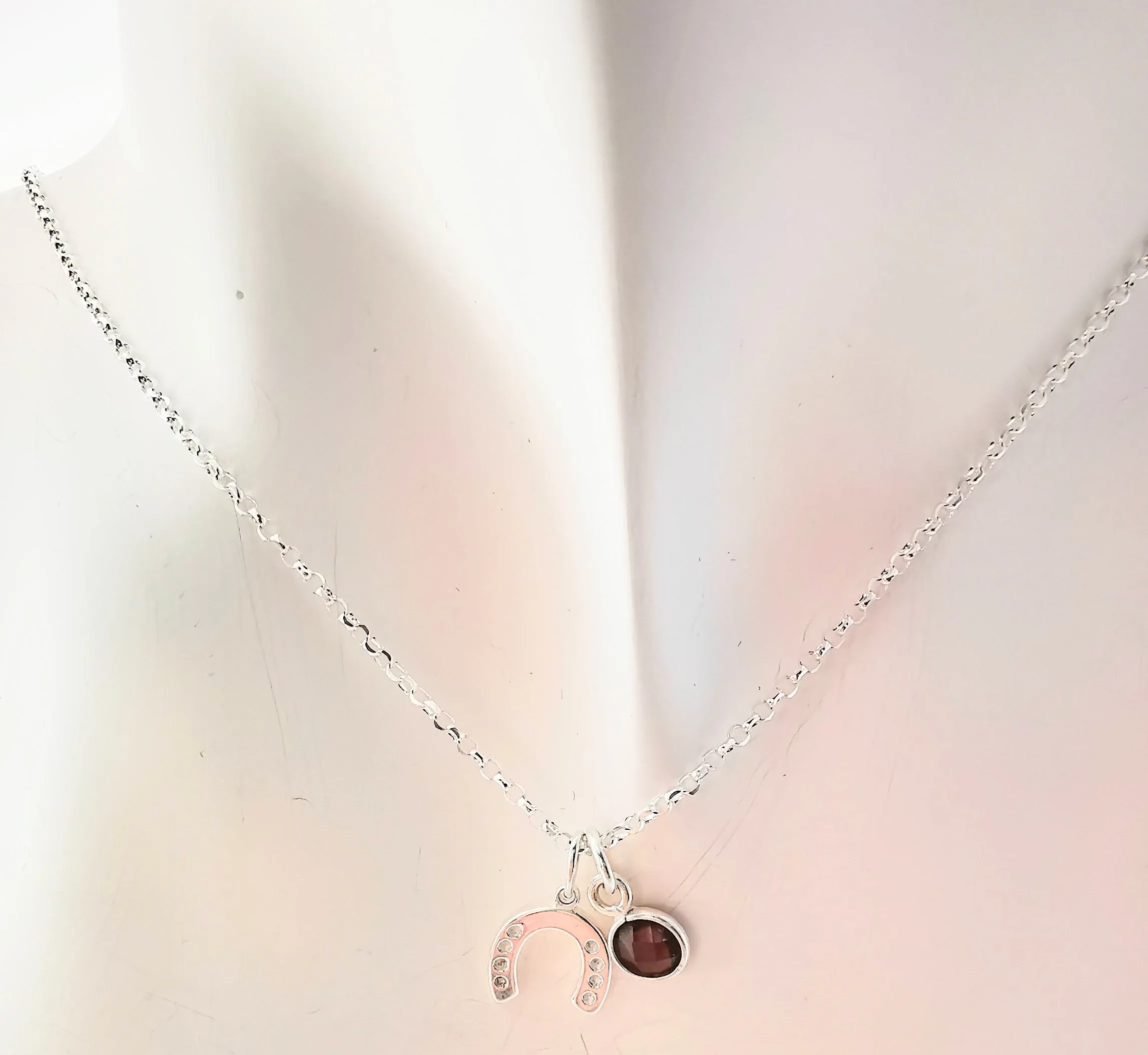 Sterling Silver Horseshoe and Gemstone Necklace