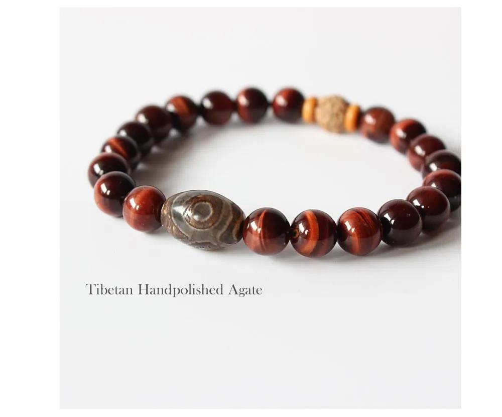 Tiger Eye Stone Tibetan Agate Beaded Bracelet
