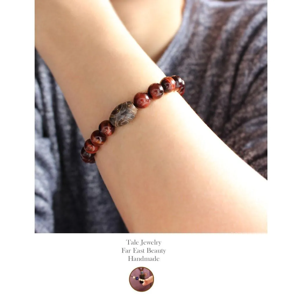 Tiger Eye Stone Tibetan Agate Beaded Bracelet