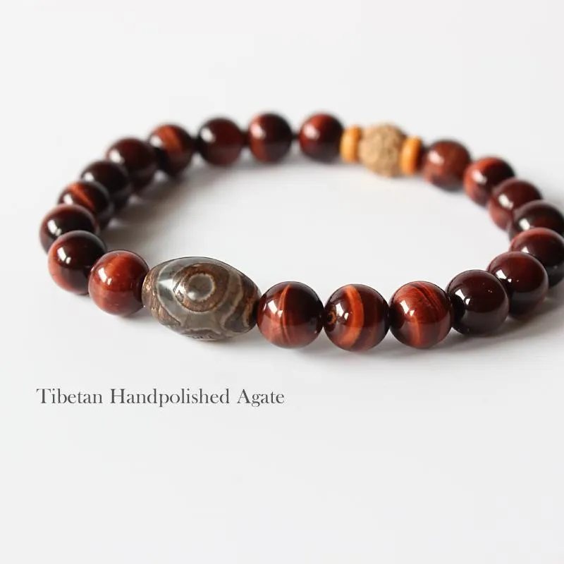 Tiger Eye Stone Tibetan Agate Beaded Bracelet