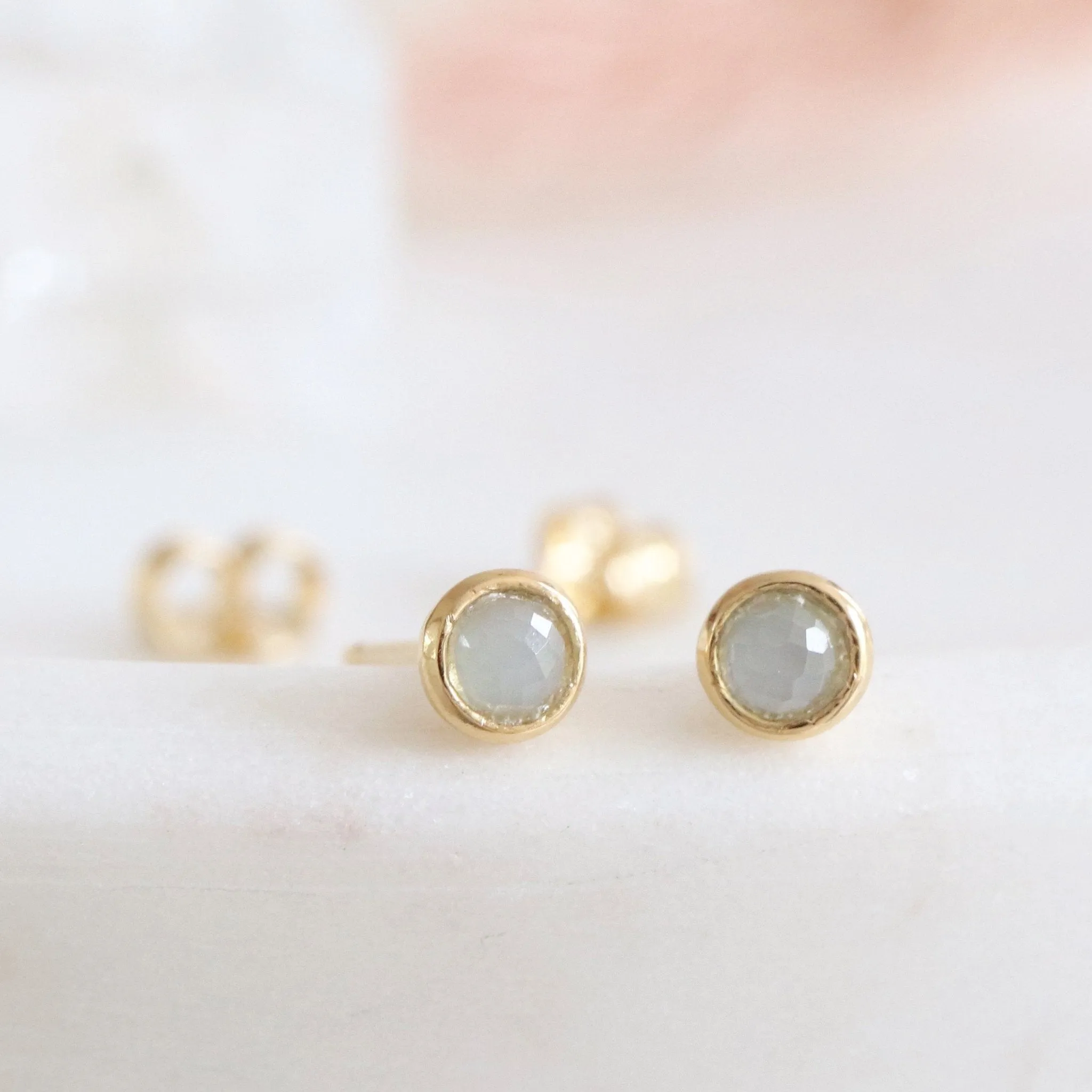 TINY PROTECT STUD EARRINGS - AQUA CHALCEDONY & GOLD