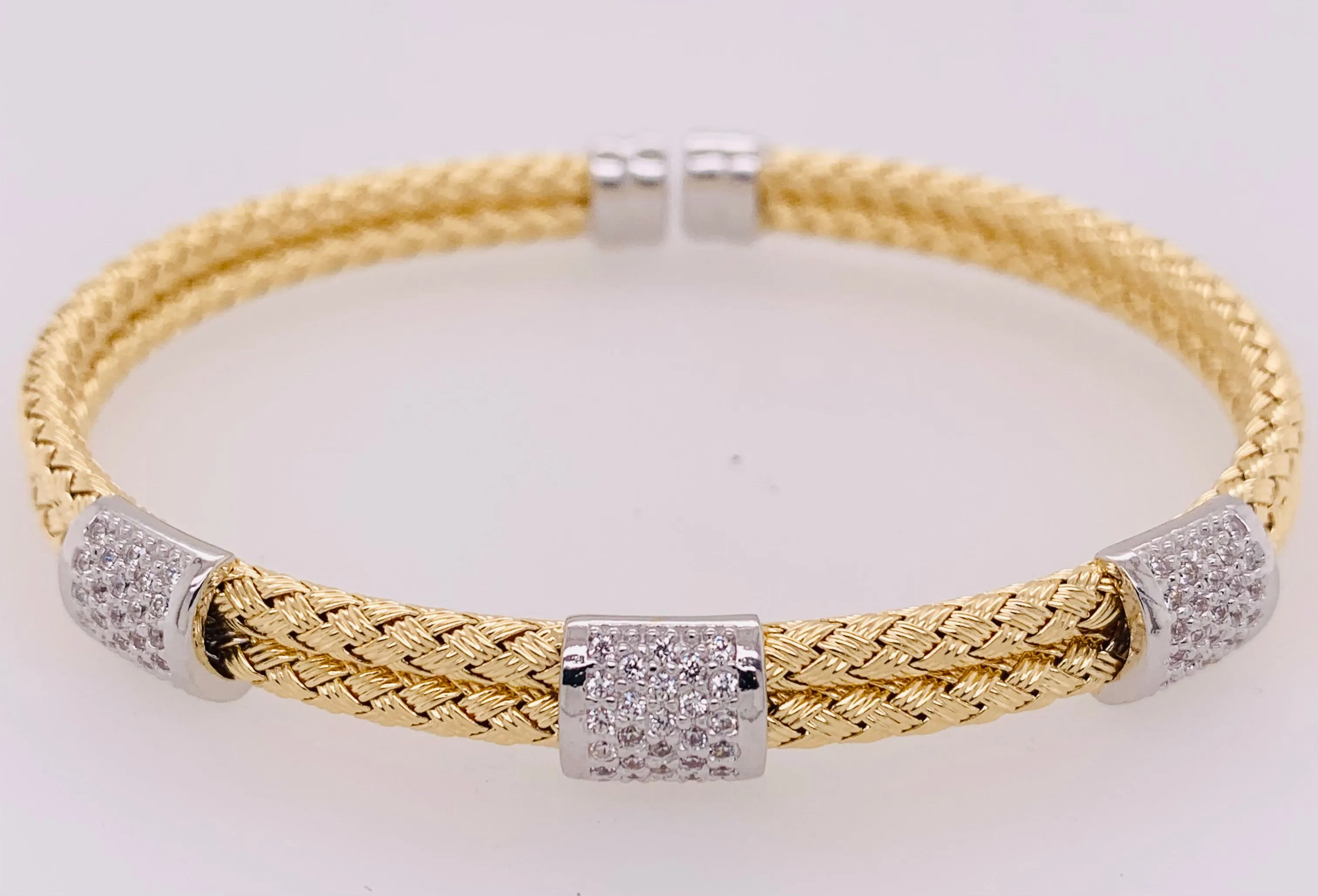 Two Tone CZ Cuff Bracelet