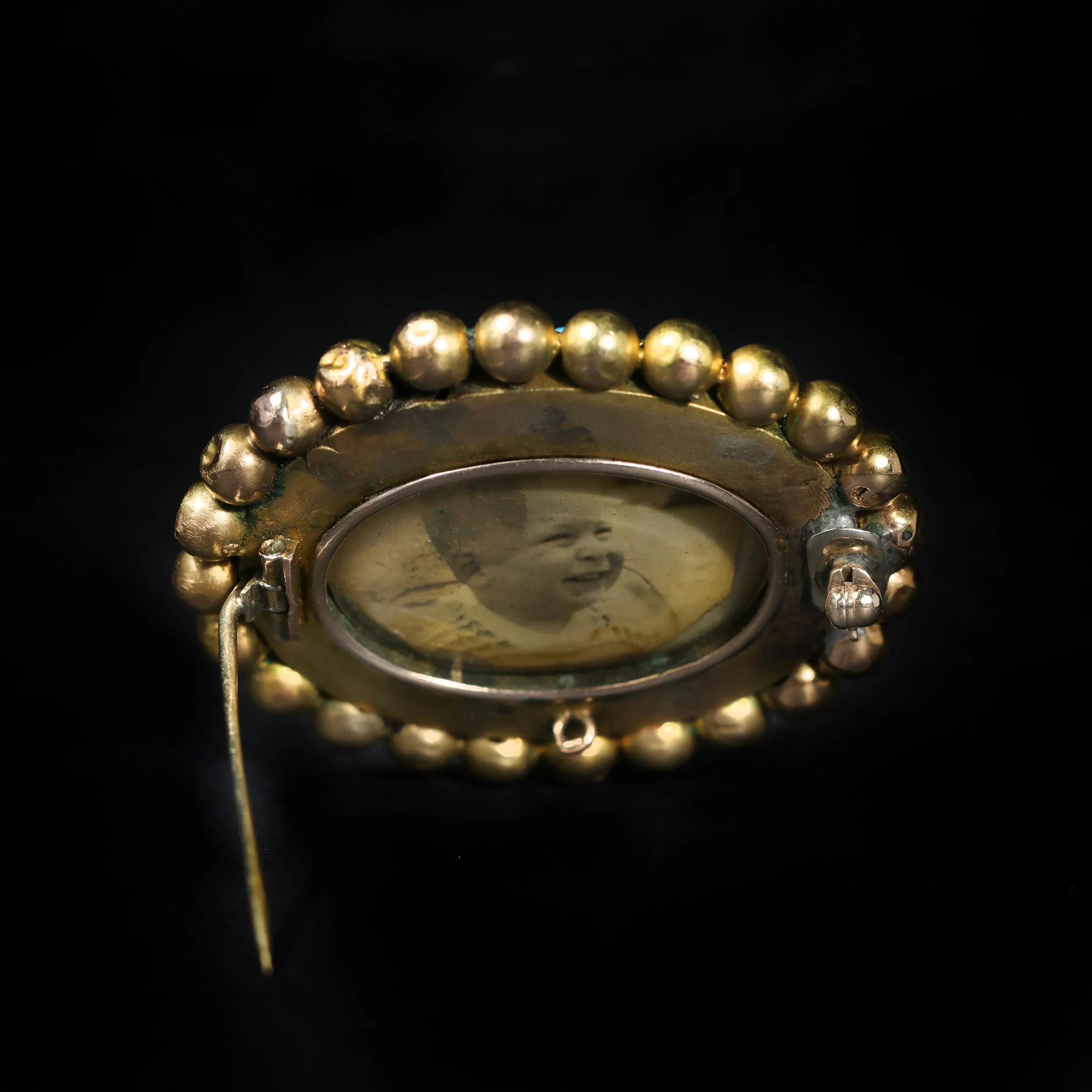 Victorian 14K Yellow Gold Turquoise Pearl and Diamond Locket/Brooch