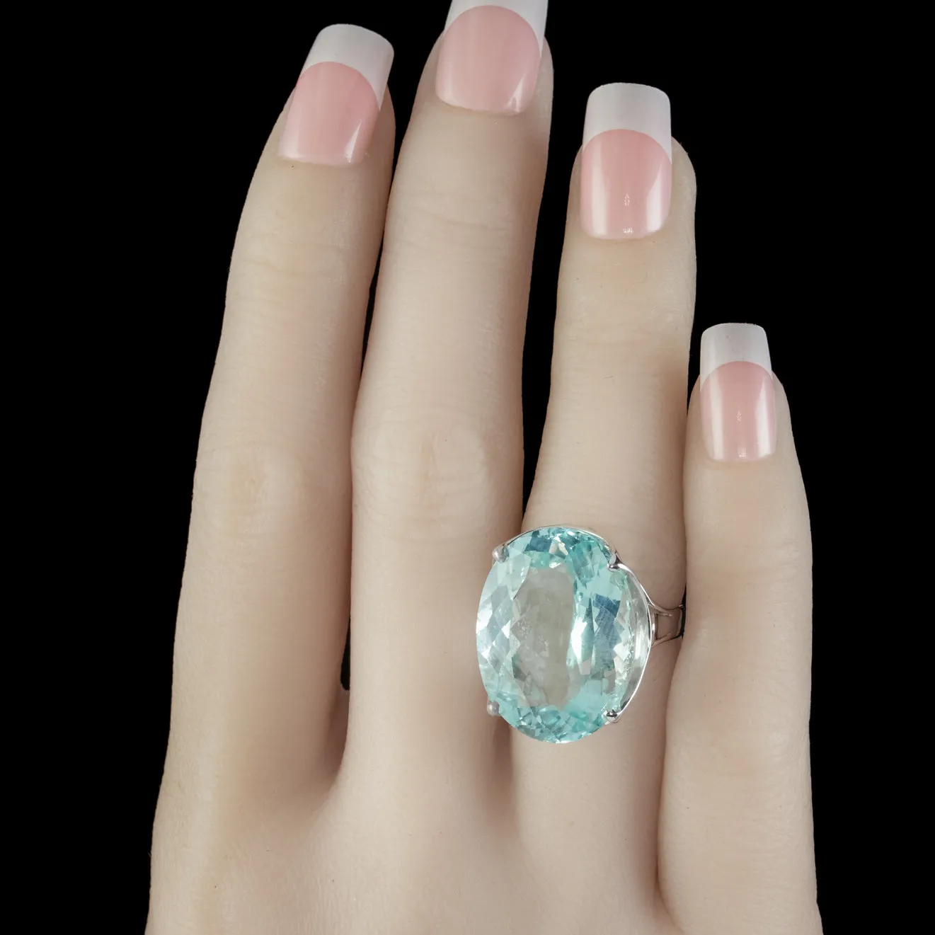 Vintage Aquamarine Cocktail Ring 18ct White Gold 30ct Aqua