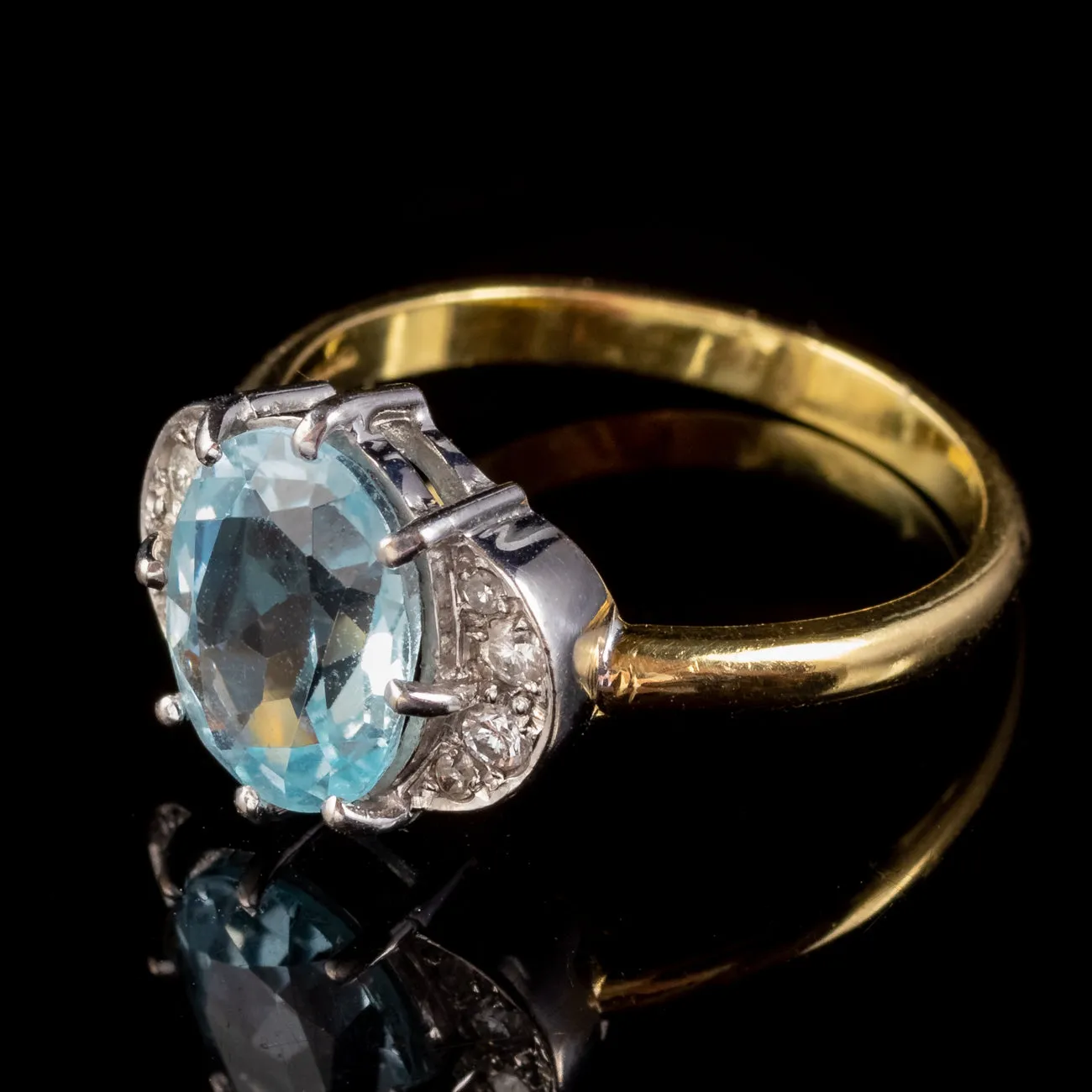 Vintage Aquamarine Diamond Ring 18ct Gold 2.40ct Aqua Dated 1989