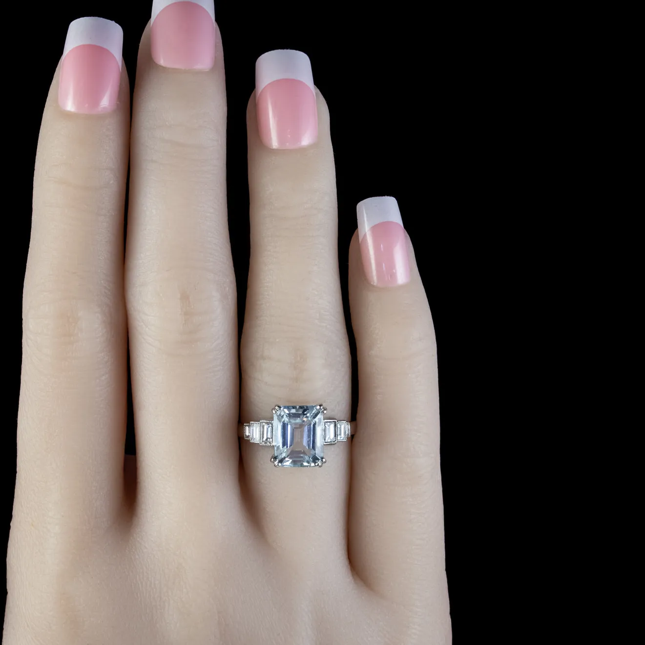 Vintage Aquamarine Diamond Ring Platinum 4Ct Emerald Cut Aqua