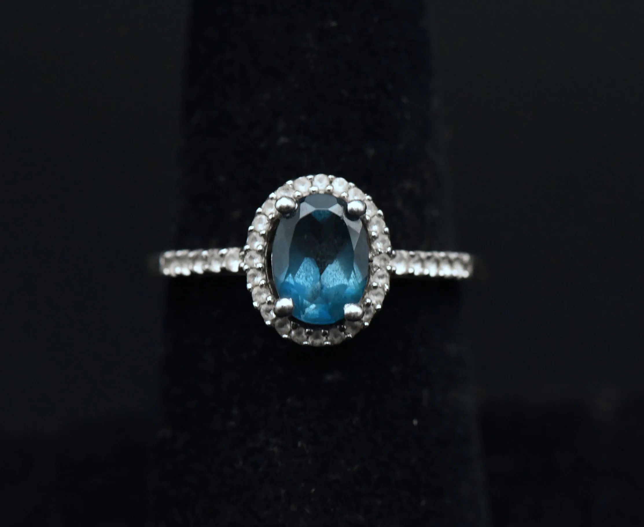Vintage Blue Topaz Sterling Silver Halo Ring - Size 7